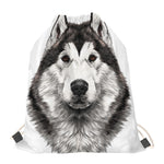 Hand Drawn Alaskan Malamute Print Drawstring Bag