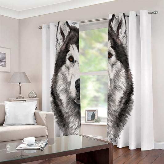 Hand Drawn Alaskan Malamute Print Extra Wide Grommet Curtains