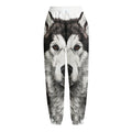 Hand Drawn Alaskan Malamute Print Fleece Lined Knit Pants