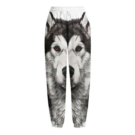 Hand Drawn Alaskan Malamute Print Fleece Lined Knit Pants