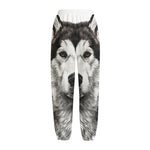 Hand Drawn Alaskan Malamute Print Fleece Lined Knit Pants