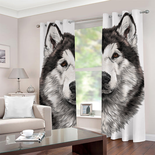 Hand Drawn Alaskan Malamute Print Grommet Curtains