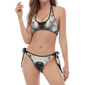 Hand Drawn Alaskan Malamute Print Halter Scoop Tie Side Bikini