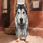 Hand Drawn Alaskan Malamute Print Harem Pants