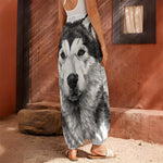 Hand Drawn Alaskan Malamute Print Harem Pants