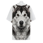 Hand Drawn Alaskan Malamute Print Hawaiian Shirt