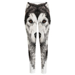 Hand Drawn Alaskan Malamute Print High-Waisted Pocket Leggings