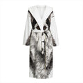 Hand Drawn Alaskan Malamute Print Hooded Bathrobe