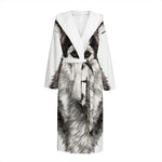 Hand Drawn Alaskan Malamute Print Hooded Bathrobe