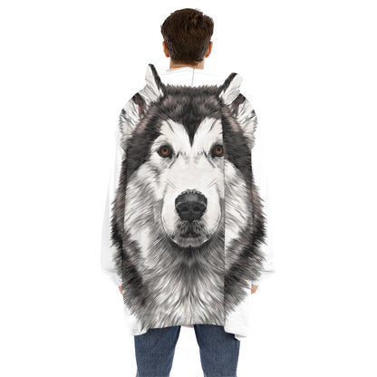 Hand Drawn Alaskan Malamute Print Hoodie Blanket
