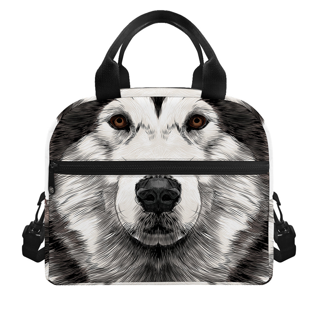 Hand Drawn Alaskan Malamute Print Insulated Lunch Bag