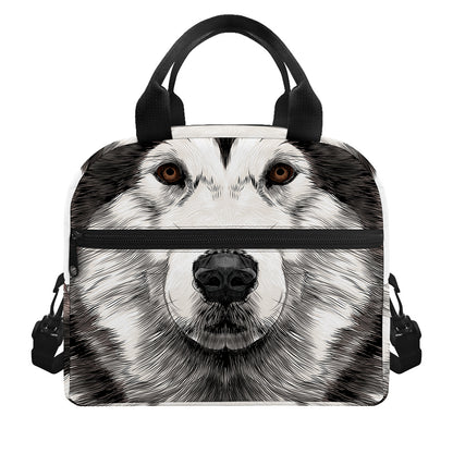 Hand Drawn Alaskan Malamute Print Insulated Lunch Bag