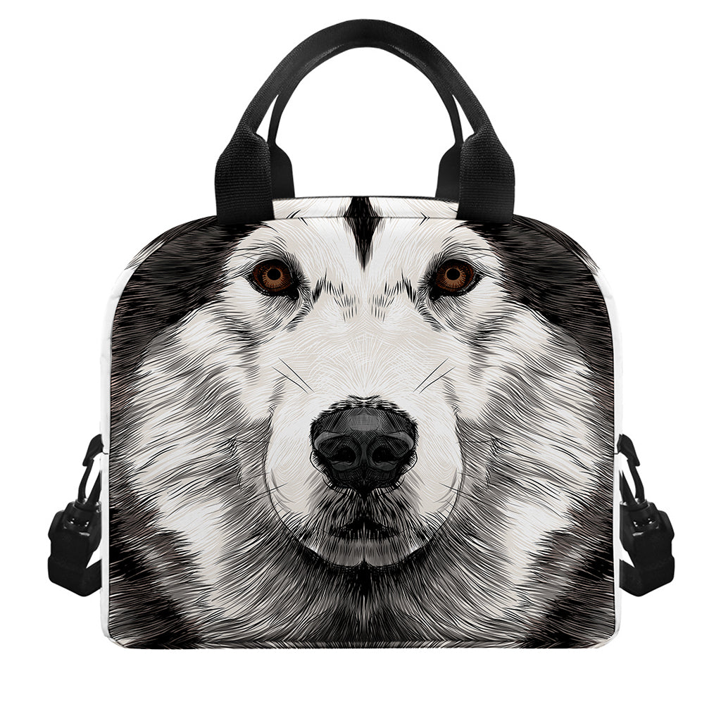 Hand Drawn Alaskan Malamute Print Insulated Lunch Bag