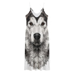 Hand Drawn Alaskan Malamute Print Jersey Midi Cami Dress