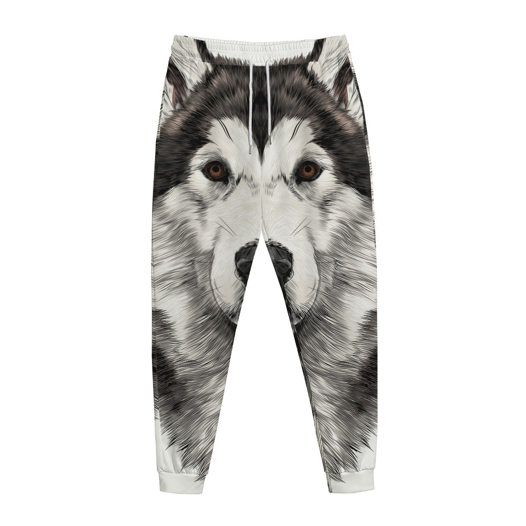 Hand Drawn Alaskan Malamute Print Jogger Pants