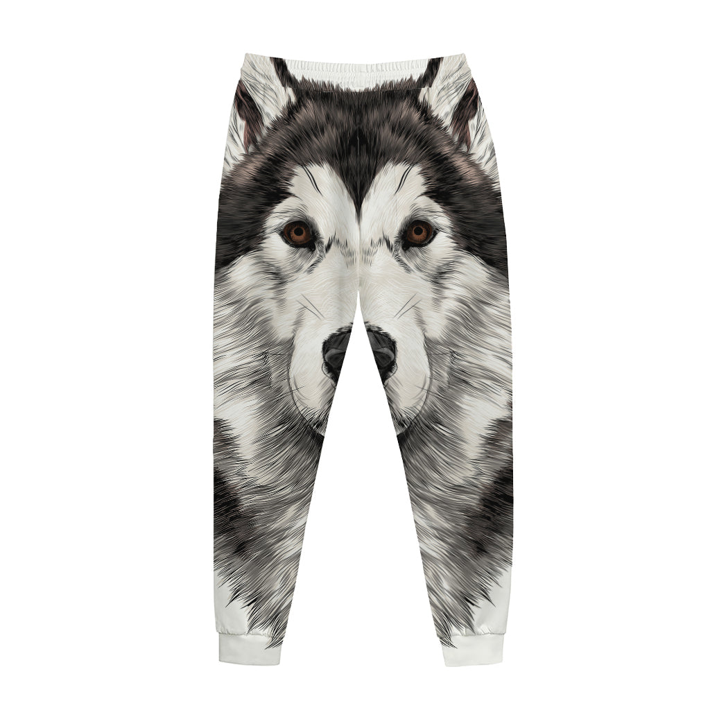 Hand Drawn Alaskan Malamute Print Jogger Pants