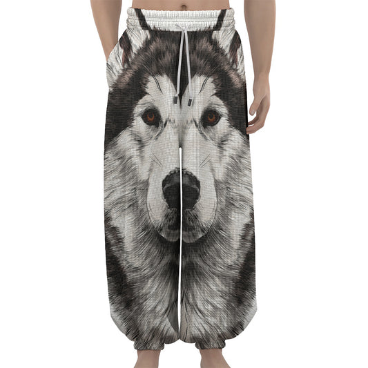 Hand Drawn Alaskan Malamute Print Lantern Pants