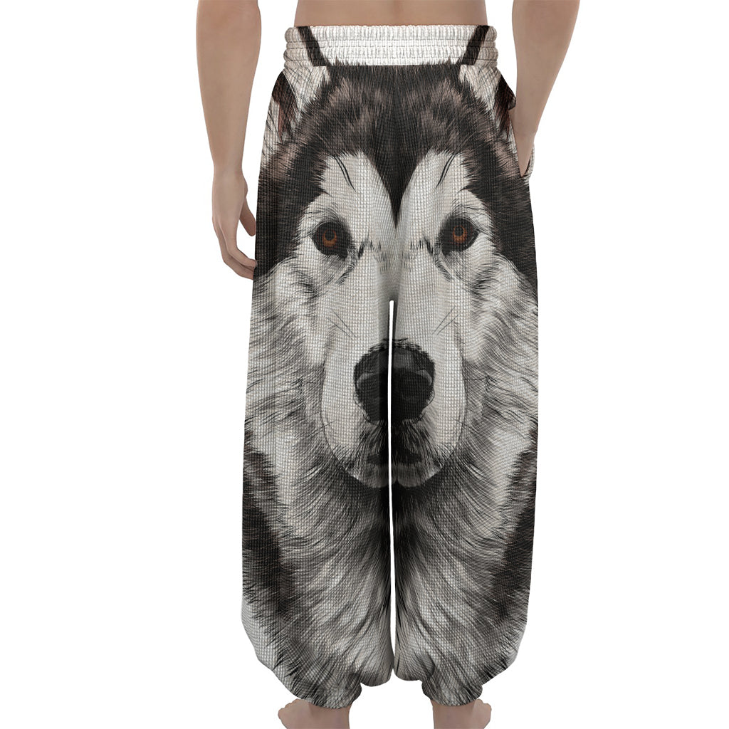 Hand Drawn Alaskan Malamute Print Lantern Pants
