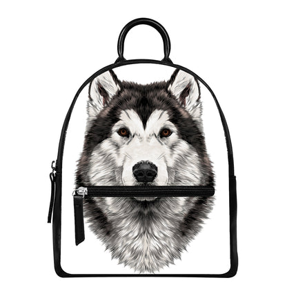 Hand Drawn Alaskan Malamute Print Leather Backpack