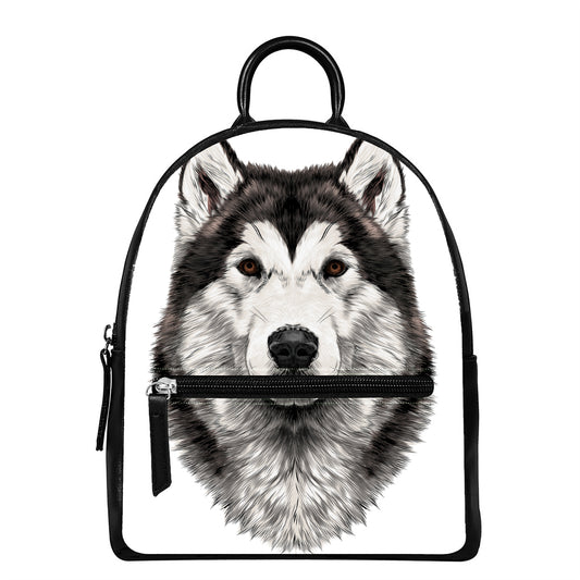 Hand Drawn Alaskan Malamute Print Leather Backpack