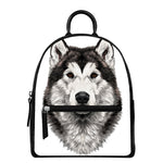 Hand Drawn Alaskan Malamute Print Leather Backpack