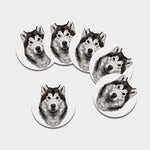 Hand Drawn Alaskan Malamute Print Leather Coaster Set