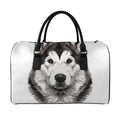 Hand Drawn Alaskan Malamute Print Leather Duffel Bag