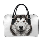 Hand Drawn Alaskan Malamute Print Leather Duffle Bag