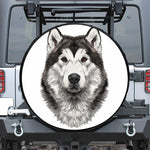 Hand Drawn Alaskan Malamute Print Leather Spare Tire Cover