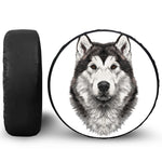 Hand Drawn Alaskan Malamute Print Leather Spare Tire Cover