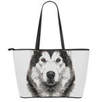 Hand Drawn Alaskan Malamute Print Leather Tote Bag