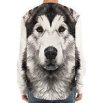 Hand Drawn Alaskan Malamute Print Long Sleeve Baseball Jersey