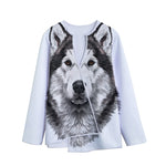 Hand Drawn Alaskan Malamute Print Long Sleeve Short Coat