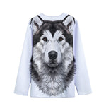 Hand Drawn Alaskan Malamute Print Long Sleeve Short Coat