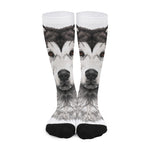 Hand Drawn Alaskan Malamute Print Long Socks