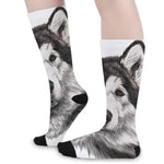 Hand Drawn Alaskan Malamute Print Long Socks