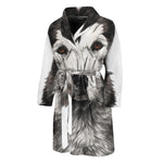 Hand Drawn Alaskan Malamute Print Men's Bathrobe