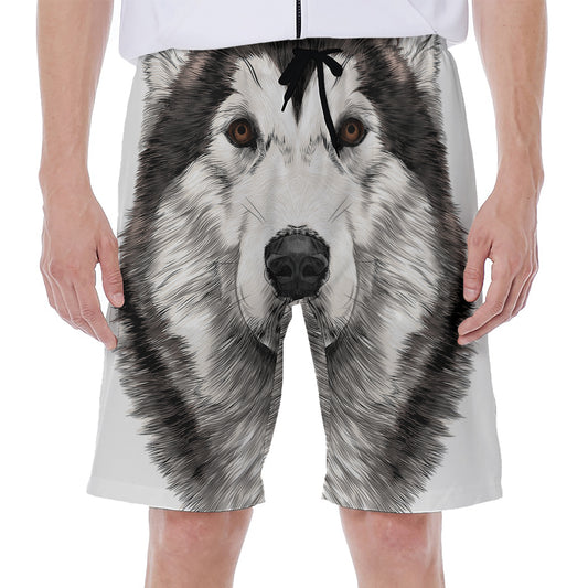 Hand Drawn Alaskan Malamute Print Men's Beach Shorts