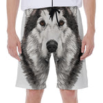 Hand Drawn Alaskan Malamute Print Men's Beach Shorts