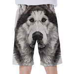 Hand Drawn Alaskan Malamute Print Men's Beach Shorts