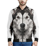Hand Drawn Alaskan Malamute Print Men's Bomber Jacket