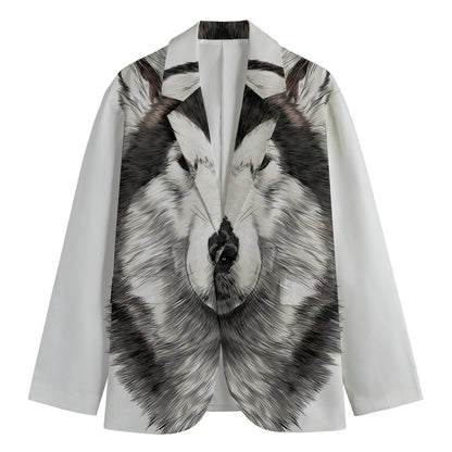 Hand Drawn Alaskan Malamute Print Men's Cotton Blazer