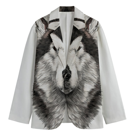 Hand Drawn Alaskan Malamute Print Men's Cotton Blazer