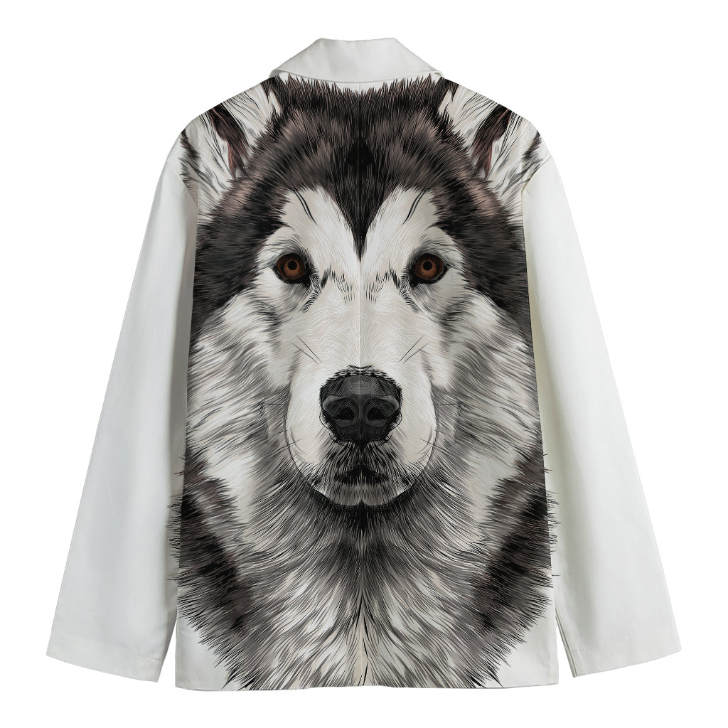 Hand Drawn Alaskan Malamute Print Men's Cotton Blazer
