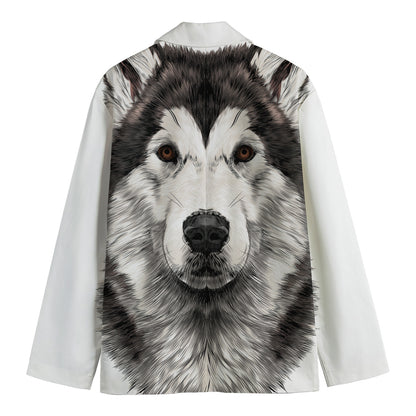 Hand Drawn Alaskan Malamute Print Men's Cotton Blazer