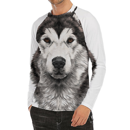 Hand Drawn Alaskan Malamute Print Men's Long Sleeve Rash Guard