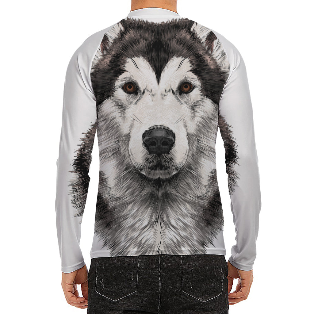 Hand Drawn Alaskan Malamute Print Men's Long Sleeve Rash Guard
