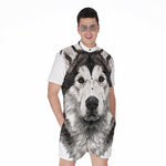 Hand Drawn Alaskan Malamute Print Men's Rompers