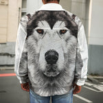 Hand Drawn Alaskan Malamute Print Men's Shirt Jacket