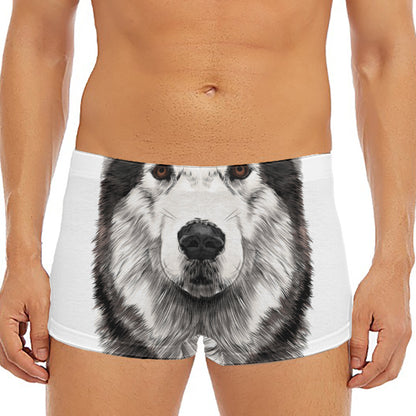 Hand Drawn Alaskan Malamute Print Men's Short Boxer Briefs